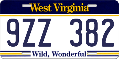 WV license plate 9ZZ382
