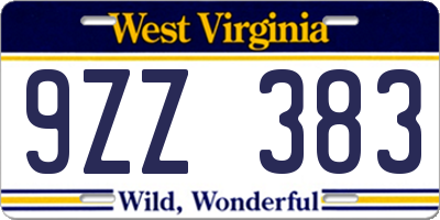 WV license plate 9ZZ383