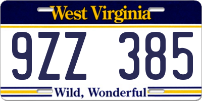 WV license plate 9ZZ385
