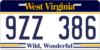 WV license plate 9ZZ386
