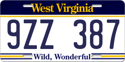 WV license plate 9ZZ387