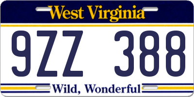 WV license plate 9ZZ388