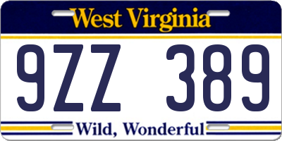 WV license plate 9ZZ389