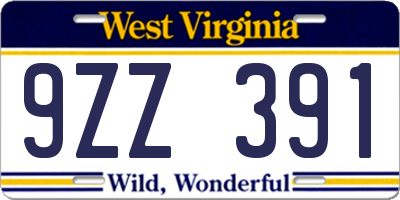 WV license plate 9ZZ391