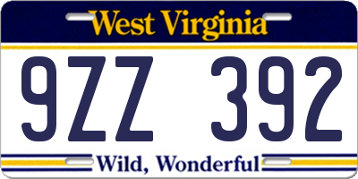 WV license plate 9ZZ392