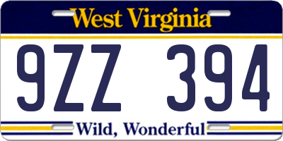 WV license plate 9ZZ394