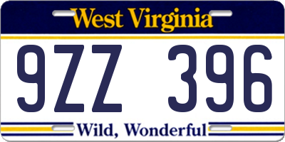 WV license plate 9ZZ396