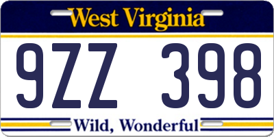 WV license plate 9ZZ398