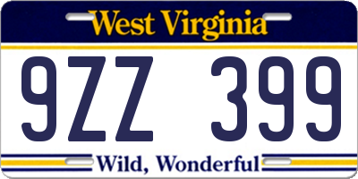 WV license plate 9ZZ399