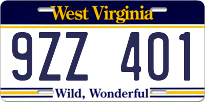 WV license plate 9ZZ401