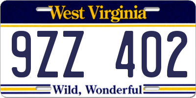 WV license plate 9ZZ402