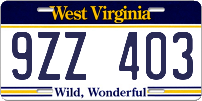 WV license plate 9ZZ403