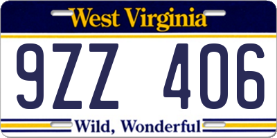WV license plate 9ZZ406