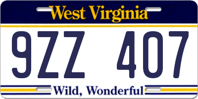 WV license plate 9ZZ407