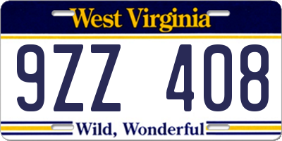 WV license plate 9ZZ408