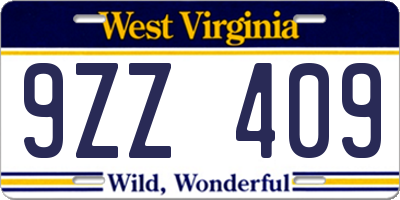 WV license plate 9ZZ409