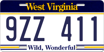 WV license plate 9ZZ411