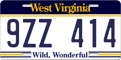 WV license plate 9ZZ414