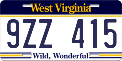 WV license plate 9ZZ415