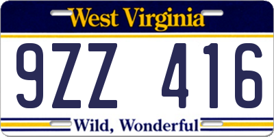 WV license plate 9ZZ416