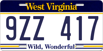 WV license plate 9ZZ417