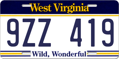 WV license plate 9ZZ419