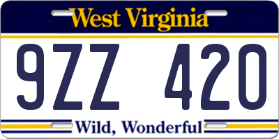 WV license plate 9ZZ420