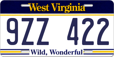 WV license plate 9ZZ422
