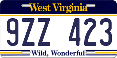WV license plate 9ZZ423