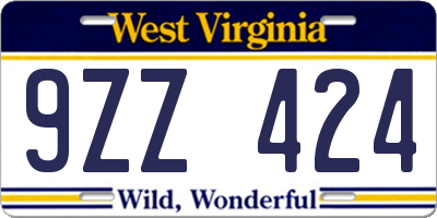 WV license plate 9ZZ424