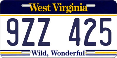 WV license plate 9ZZ425