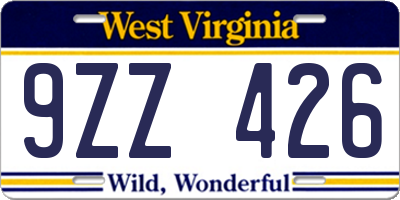 WV license plate 9ZZ426