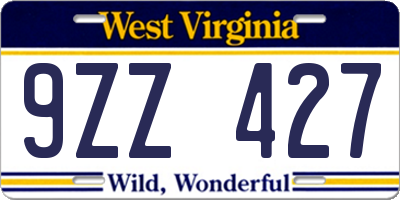 WV license plate 9ZZ427