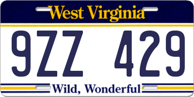 WV license plate 9ZZ429