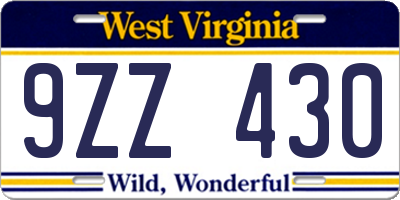 WV license plate 9ZZ430