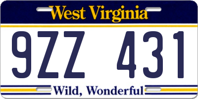 WV license plate 9ZZ431