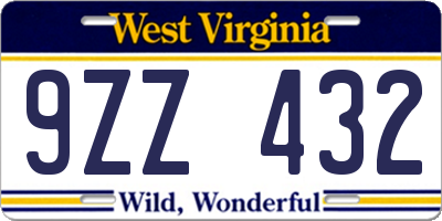 WV license plate 9ZZ432