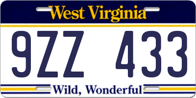 WV license plate 9ZZ433