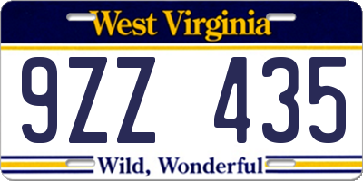 WV license plate 9ZZ435