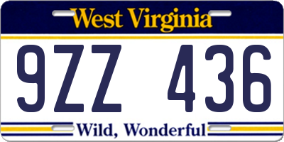 WV license plate 9ZZ436