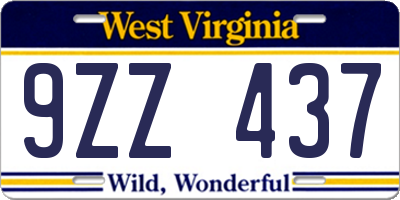 WV license plate 9ZZ437