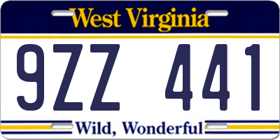 WV license plate 9ZZ441