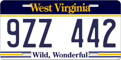 WV license plate 9ZZ442