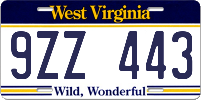 WV license plate 9ZZ443