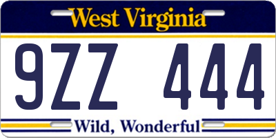 WV license plate 9ZZ444