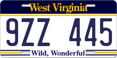 WV license plate 9ZZ445