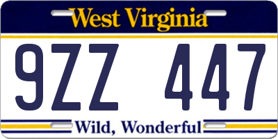 WV license plate 9ZZ447