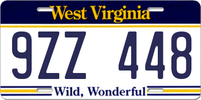 WV license plate 9ZZ448