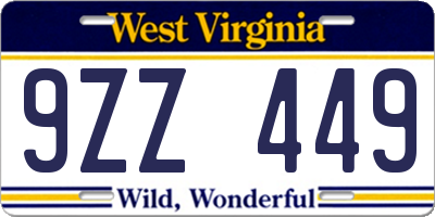 WV license plate 9ZZ449