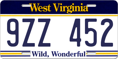 WV license plate 9ZZ452